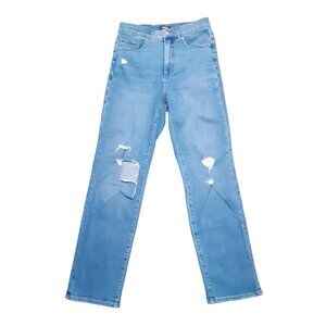 Express Jeans Womens 4 Blue Denim Modern Straight Super High Rise Distressed